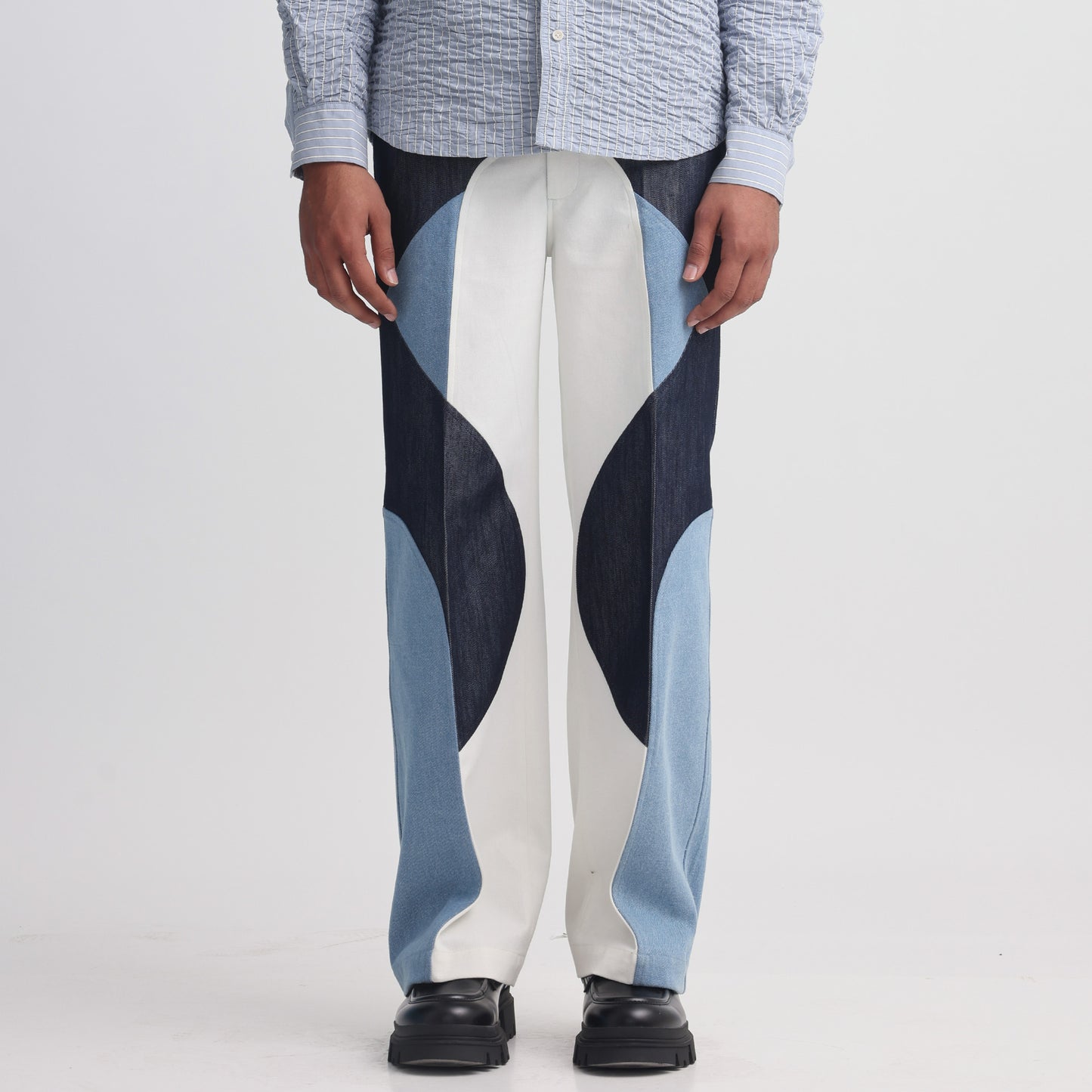 Border Panelled Trousers-Blue
