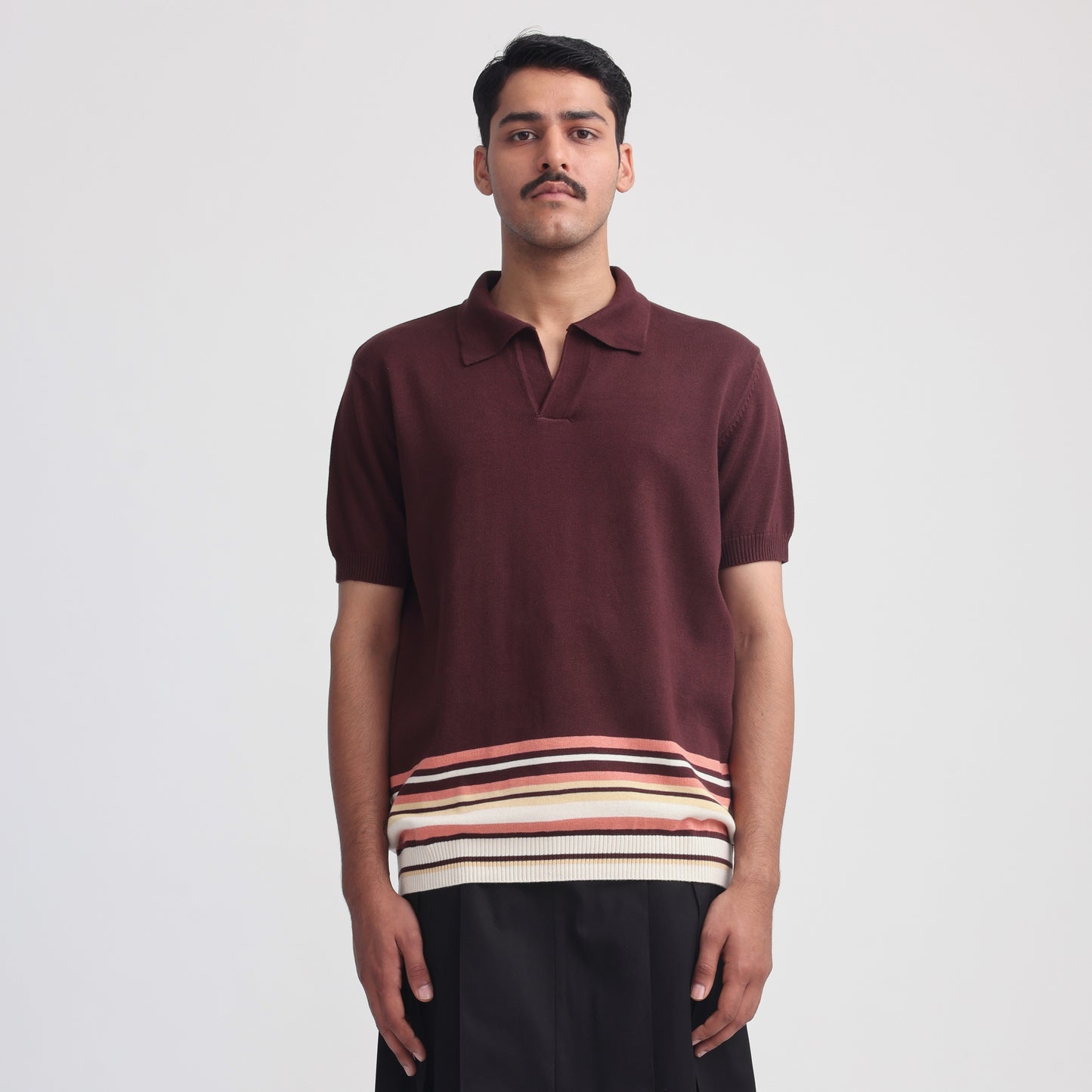 Canopy Striped Polo- Dark Magenta