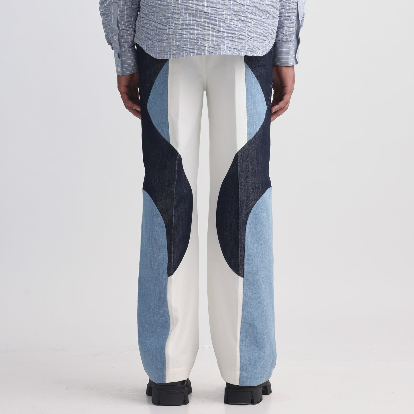 Border Panelled Trousers-Blue