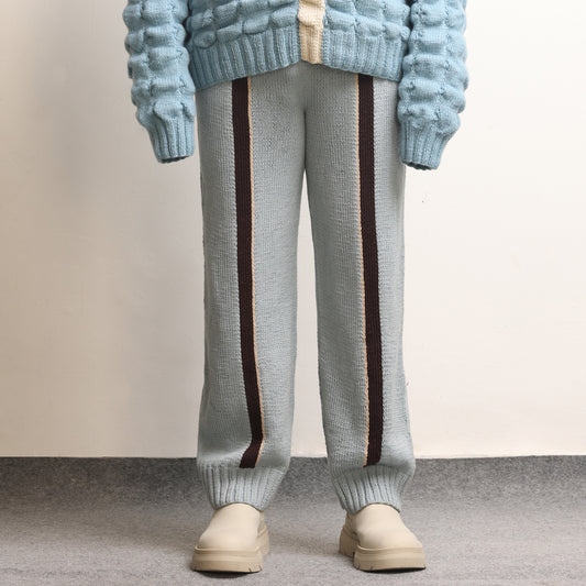 Fibula Striped Hand-knitted Trousers- Sky Blue