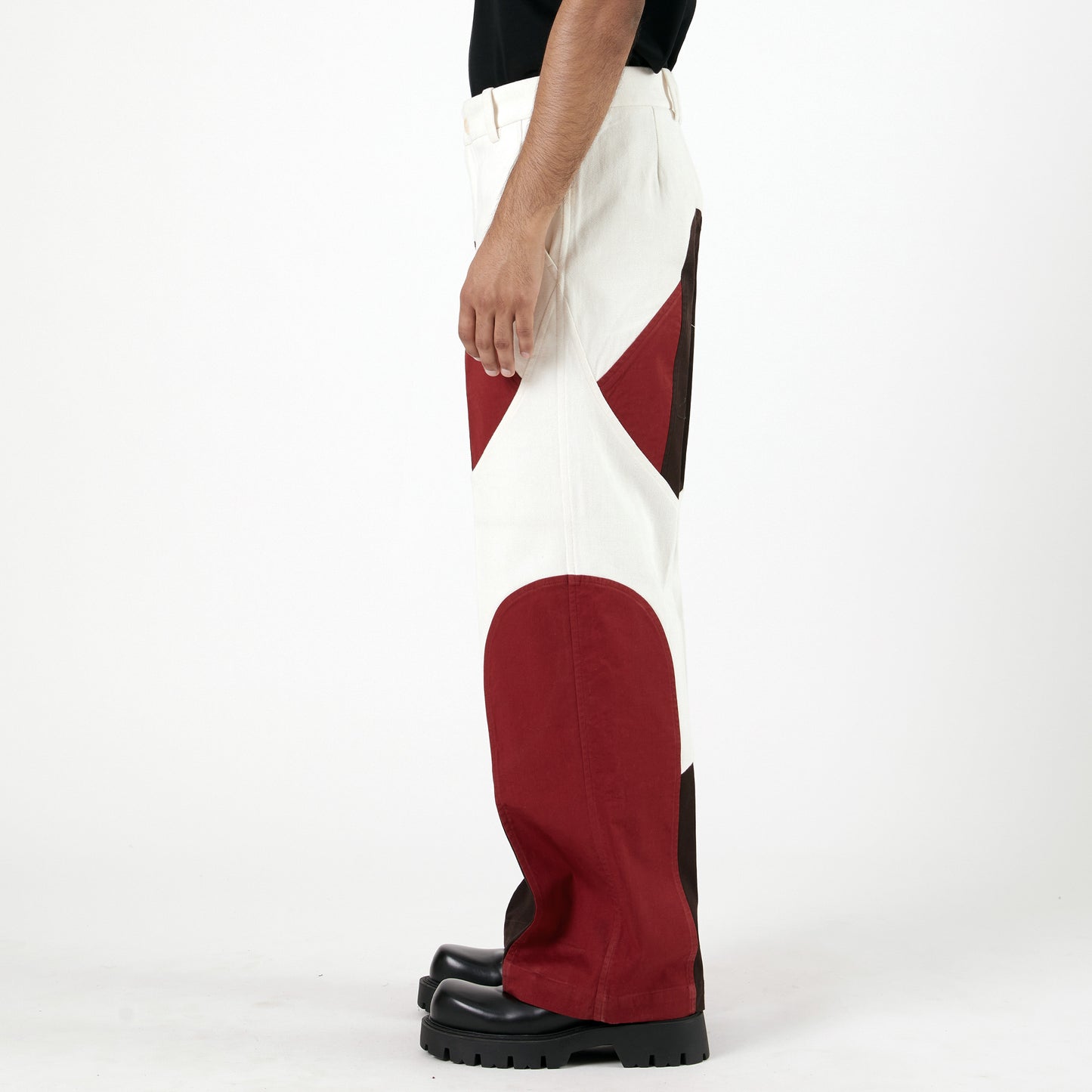 Border Panelled Trousers-Red