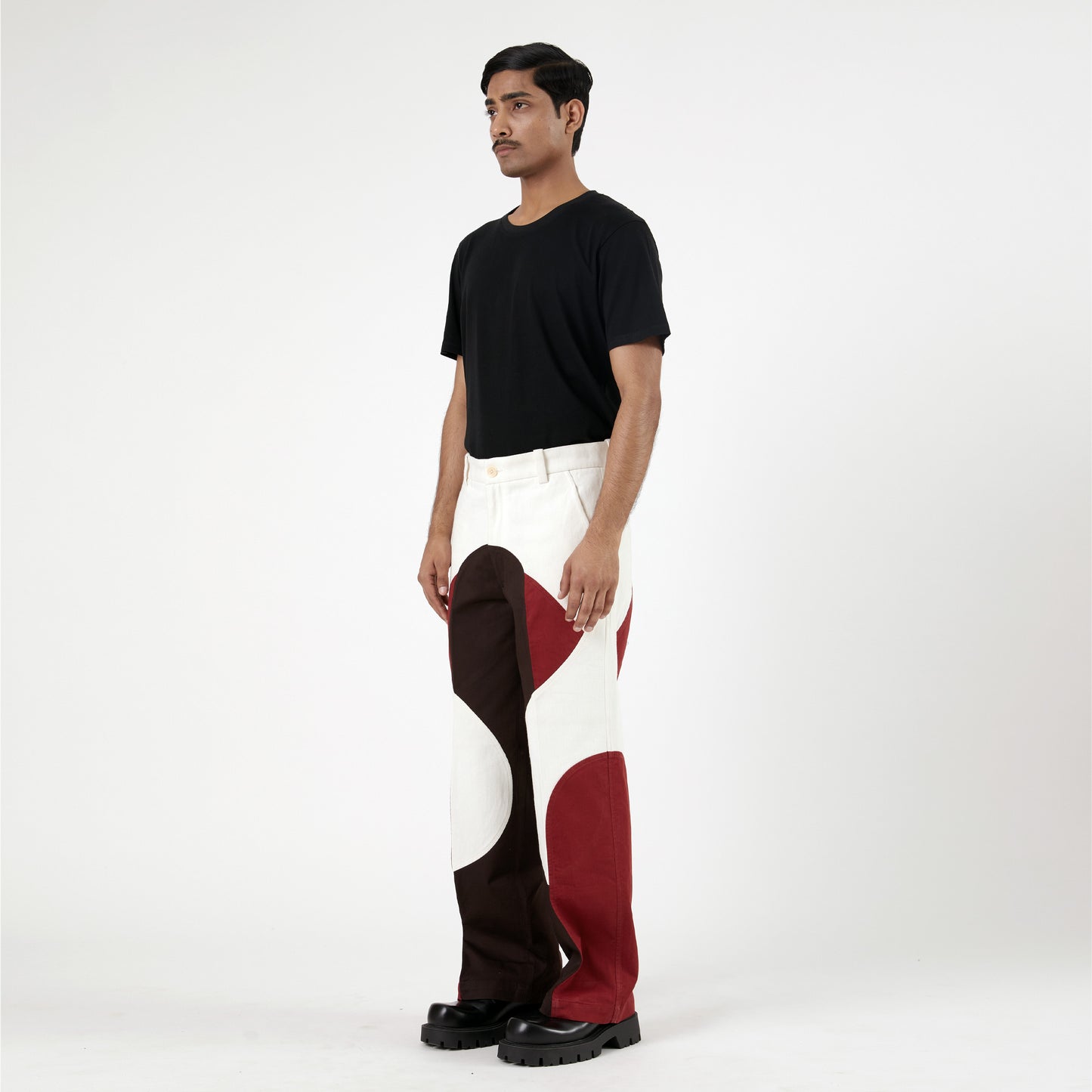 Border Panelled Trousers-Red
