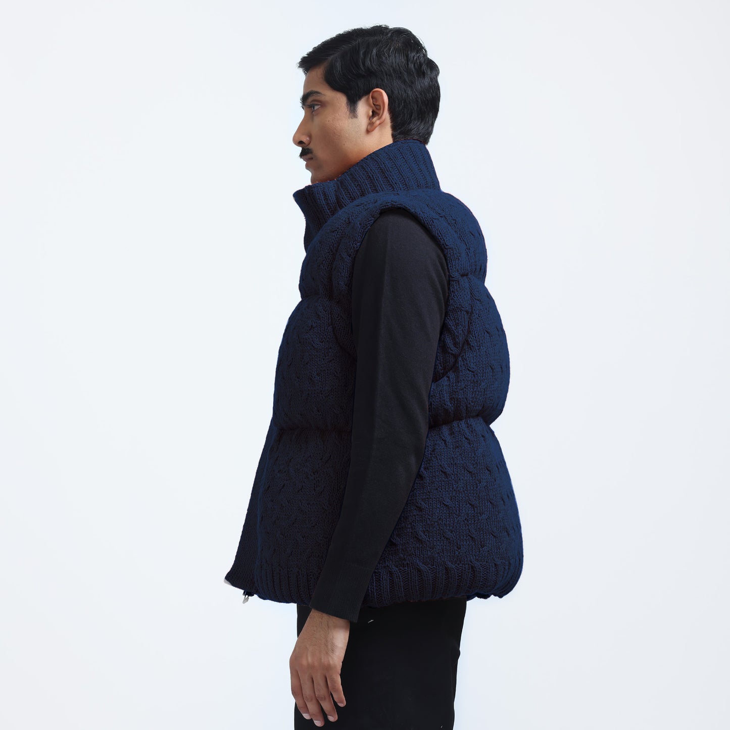 Pericardium Handknit Puffer Gilet- Navy Blue
