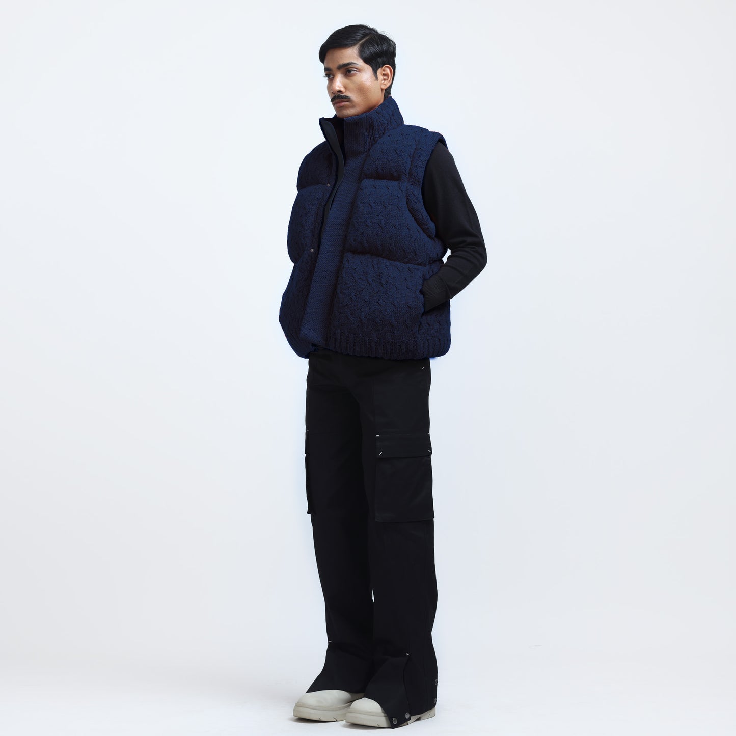 Pericardium Handknit Puffer Gilet- Navy Blue