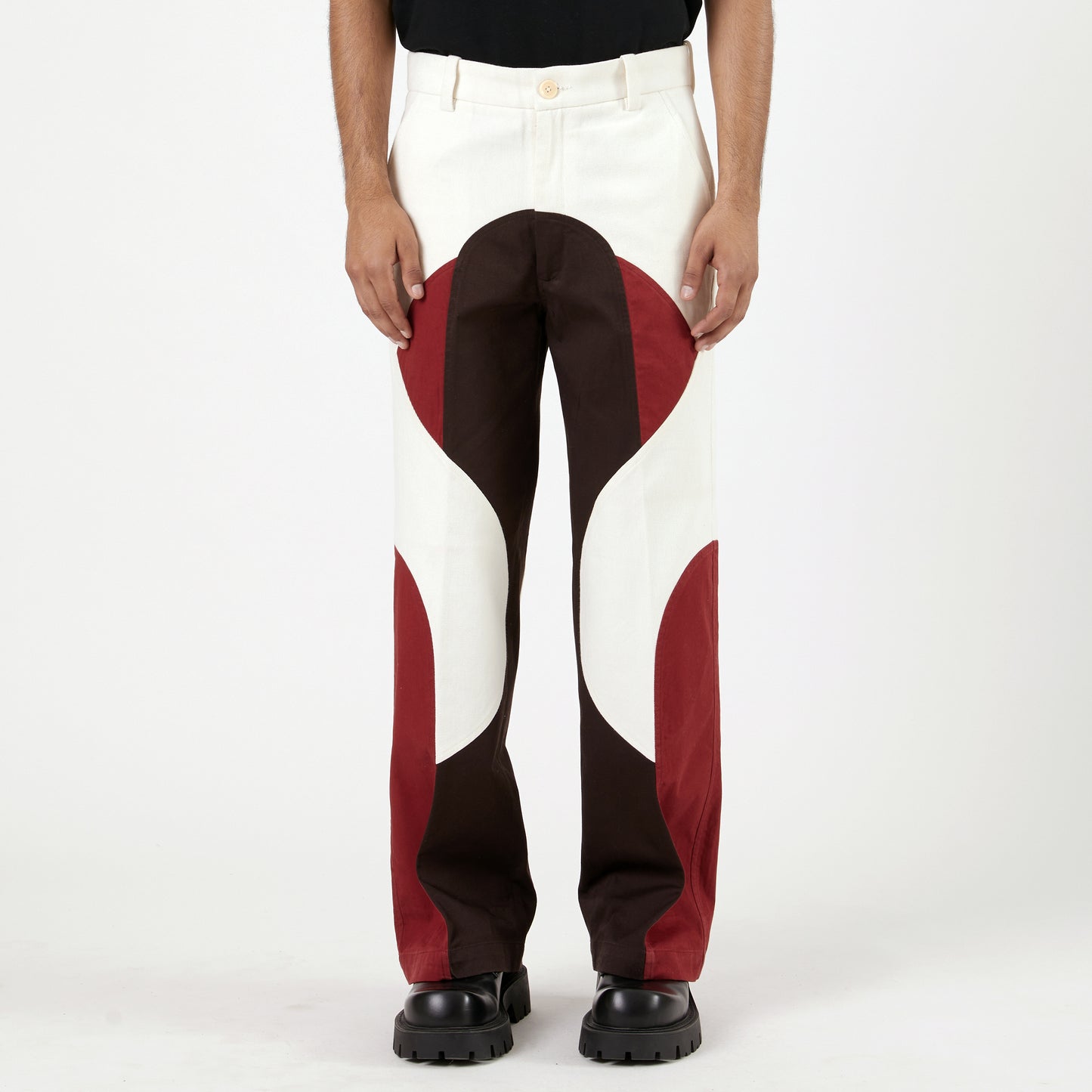 Border Panelled Trousers-Red
