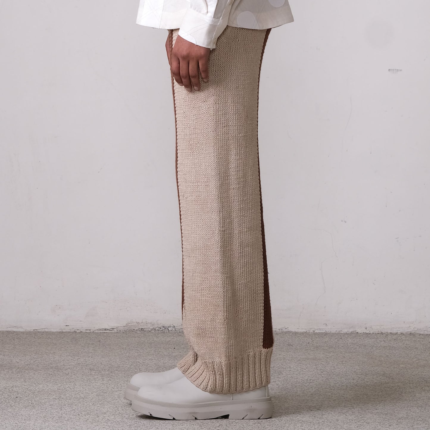 Fibula Striped Hand-knitted Pants- Beige