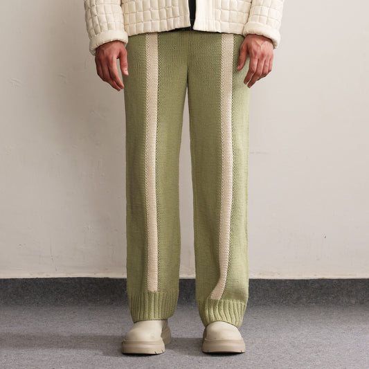 Fibula Striped Hand-knitted Trousers- Pista Green