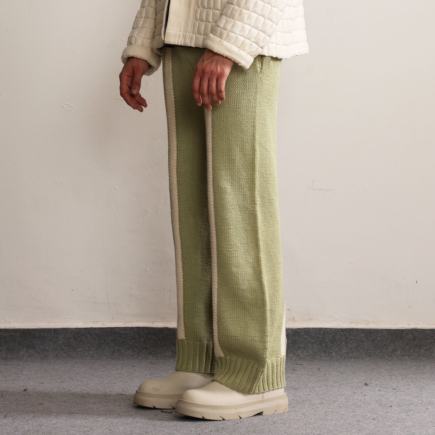 Fibula Striped Hand-knitted Pants- Pista Green