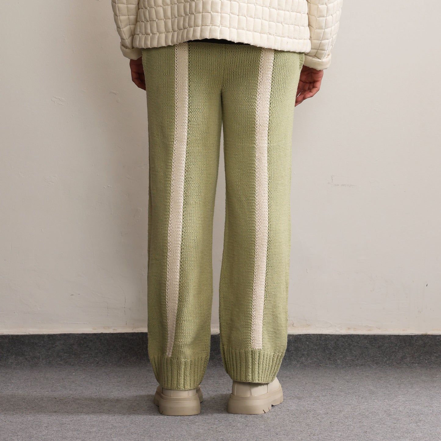 Fibula Striped Hand-knitted Pants- Pista Green