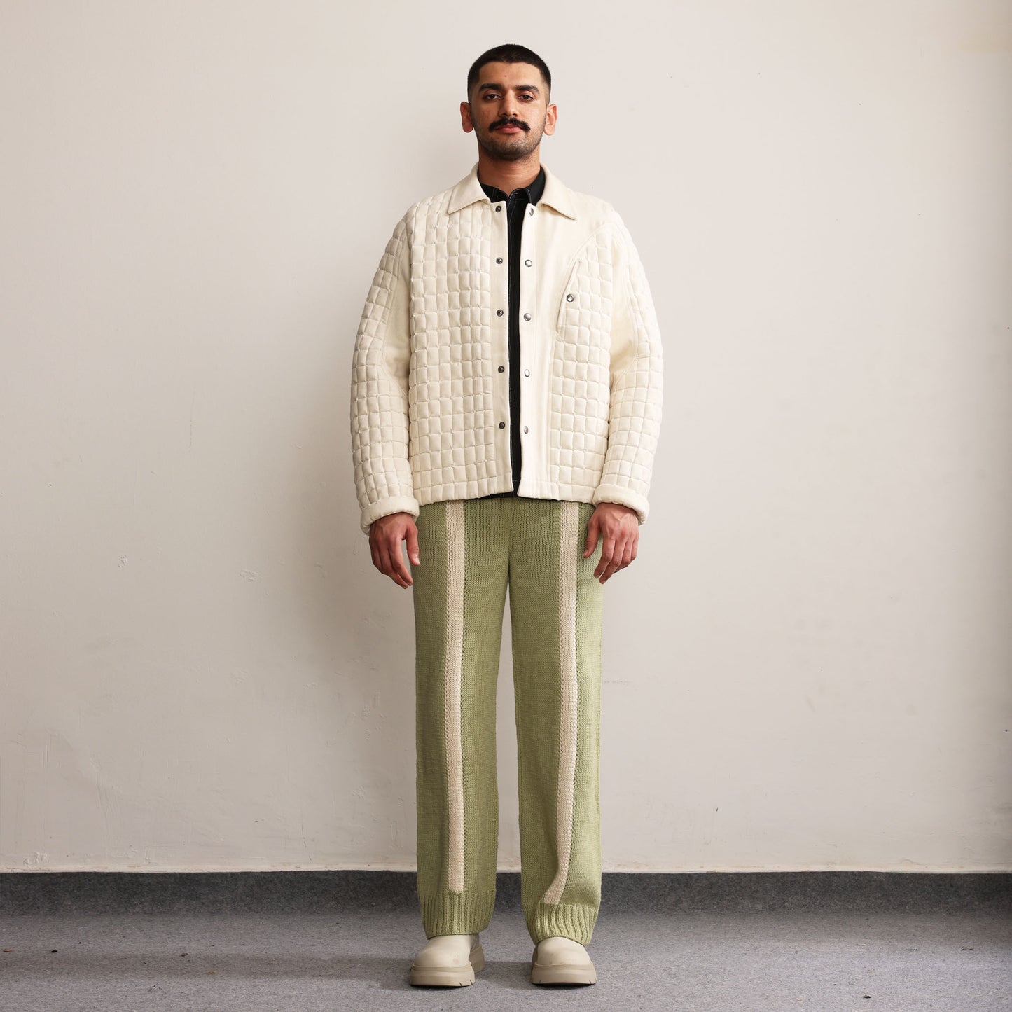 Fibula Striped Hand-knitted Pants- Pista Green
