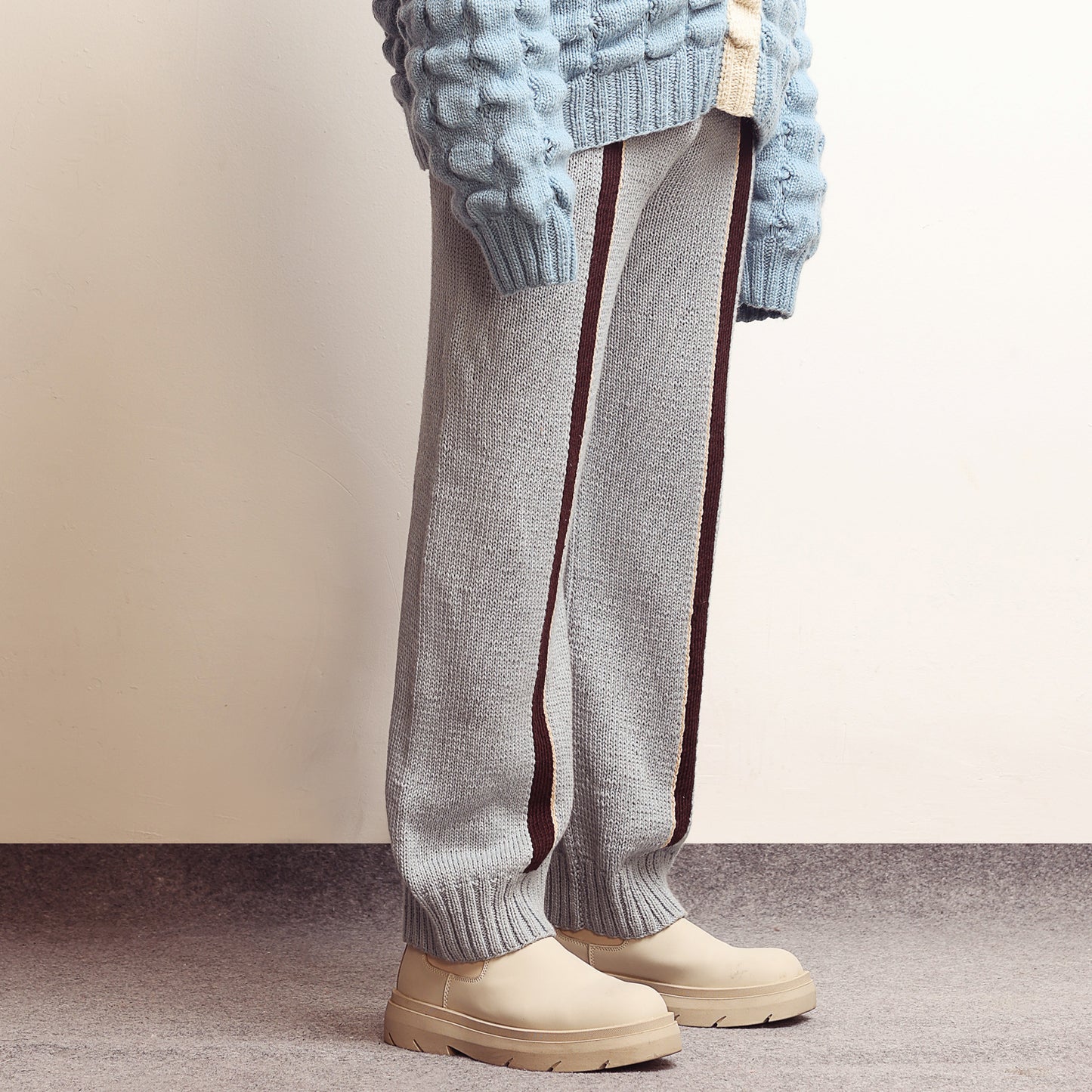 Fibula Striped Handknit Trousers- Sky Blue