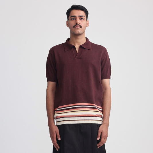 Canopy Striped Polo- Dark Magenta