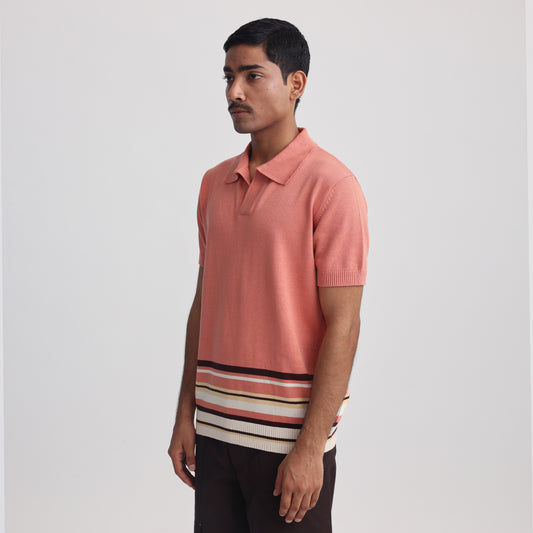 Canopy Striped Polo- Salmon