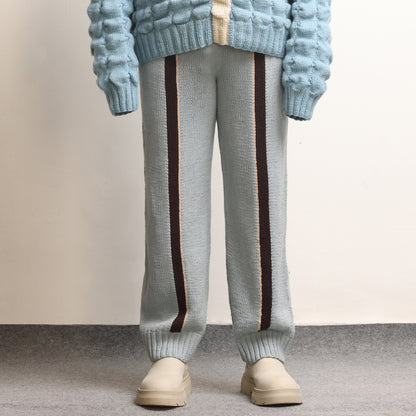 Fibula Striped Handknit Trousers- Sky Blue