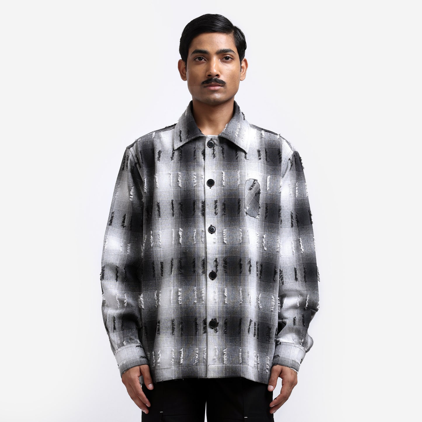 Medullary Ombre Checks Shirt- Black