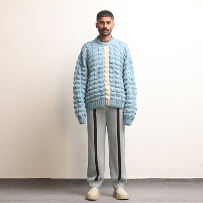 Fibula Striped Handknit Trousers- Sky Blue