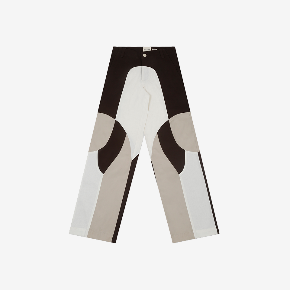 Border Panelled Trousers- Beige