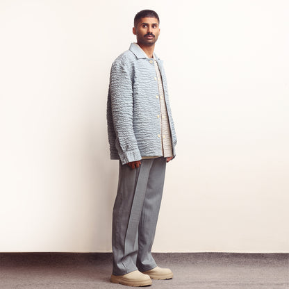 Actin Wrinkled Maheshwar Overshirt- Blue