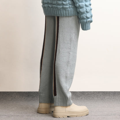 Fibula Striped Handknit Trousers- Sky Blue