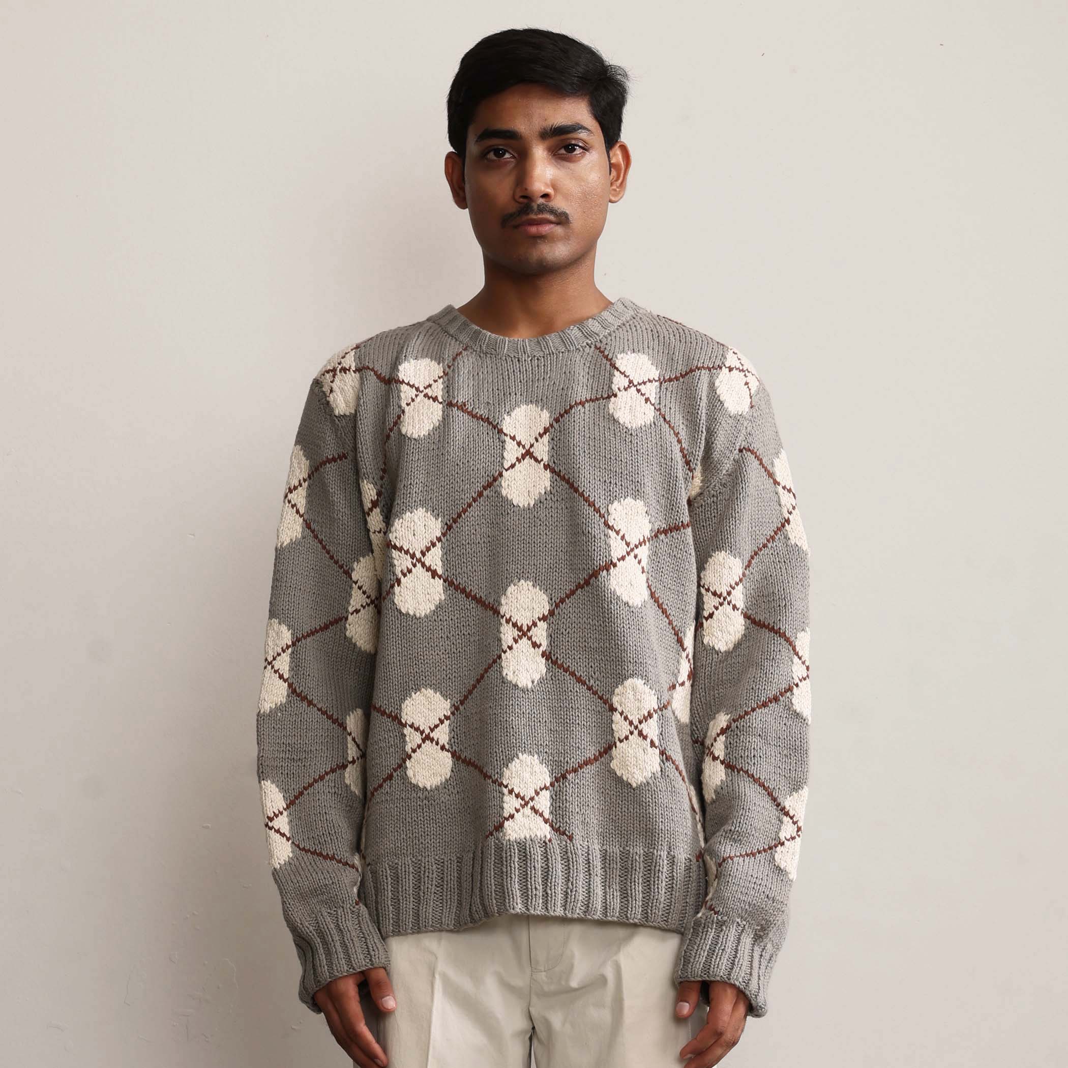 DNA Argyle Hand Knitted Sweater Grey MARGN