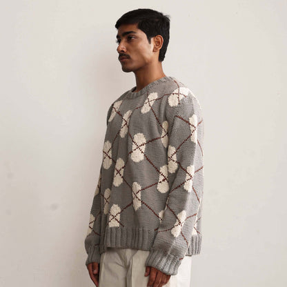 DNA Argyle Hand-Knitted Sweater - Grey