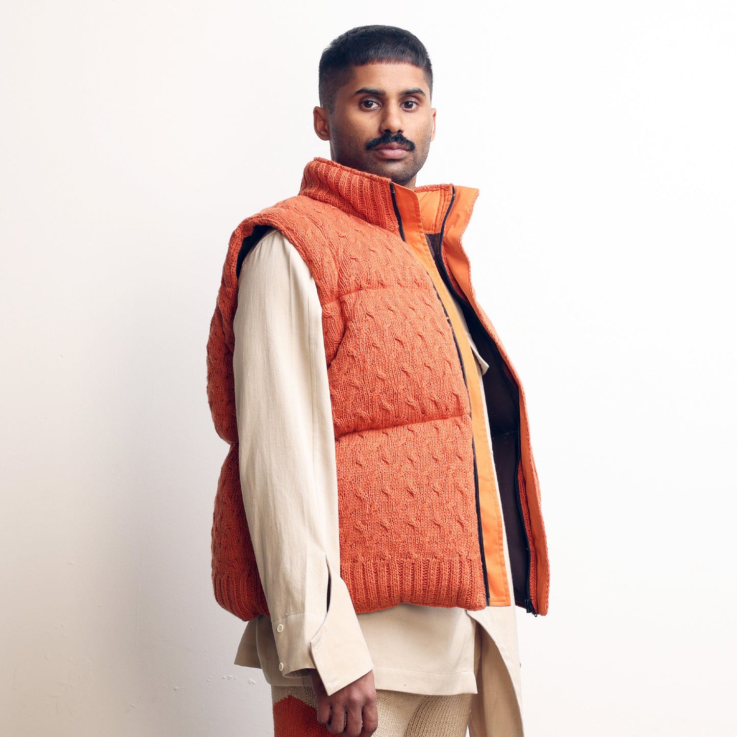 Pericardium Handknit Puffer Gilet- Orange