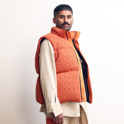 Pericardium Handknit Puffer Gilet- Orange