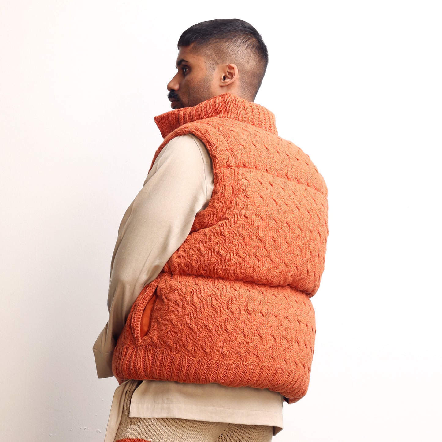 Pericardium Handknit Puffer Gilet- Orange