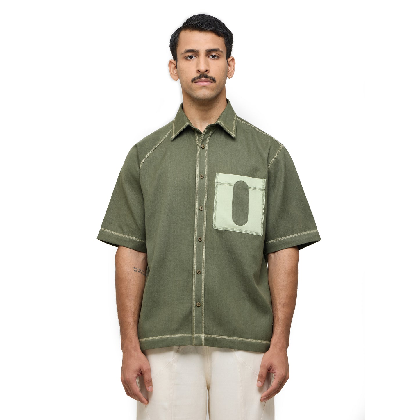 Canopy Denim Shirt Half Sleeves- Olive