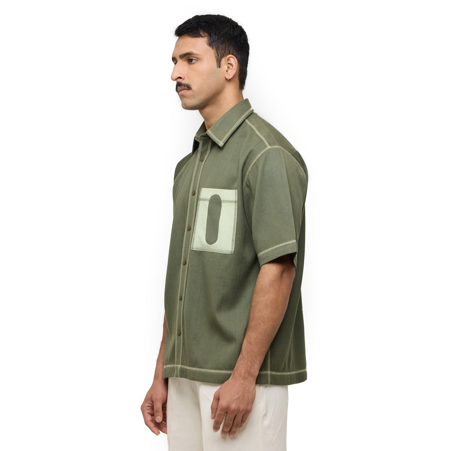 Canopy Denim Shirt Half Sleeves- Olive