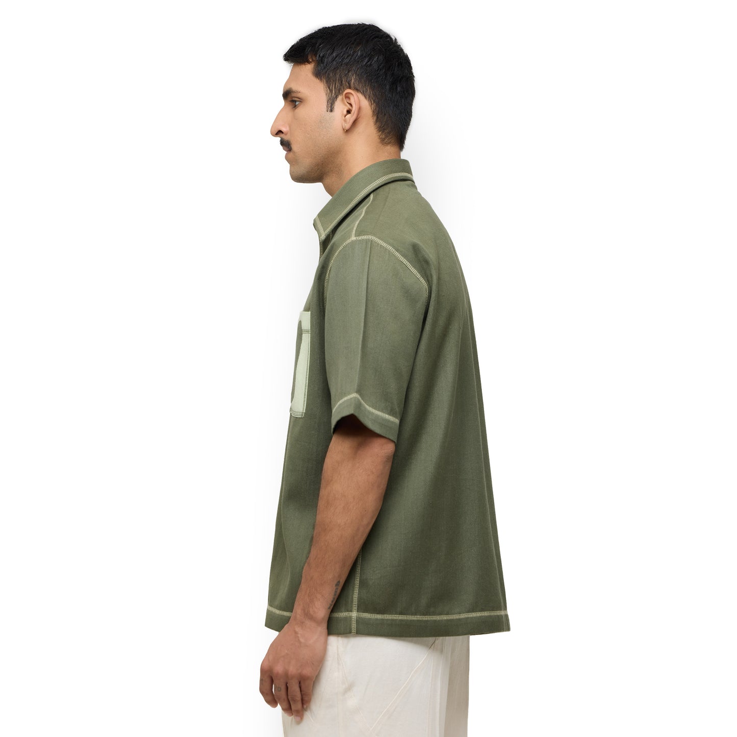 Canopy Denim Shirt Half Sleeves- Olive
