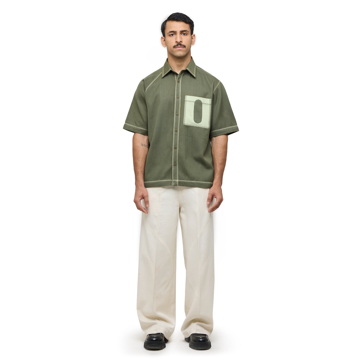 Canopy Denim Shirt Half Sleeves- Olive