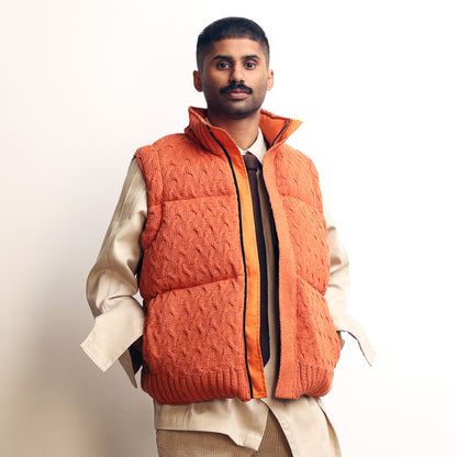 Pericardium Handknit Puffer Gilet- Orange