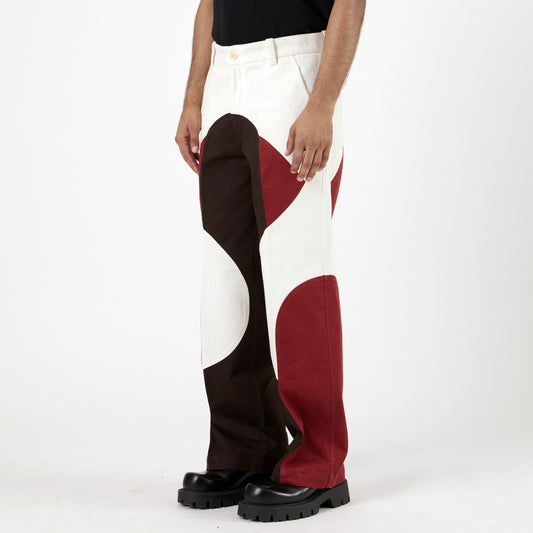 Border Panelled Trousers-Red
