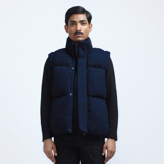 Pericardium Handknit Puffer Gilet- Navy Blue