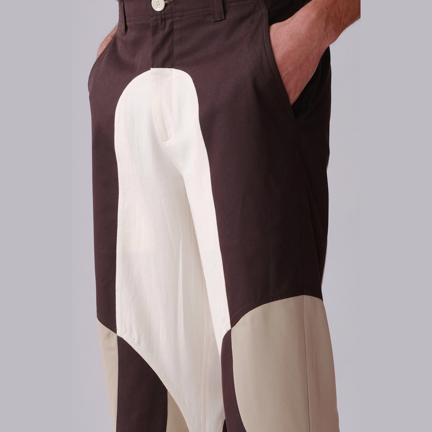Border Panelled Trousers- Beige