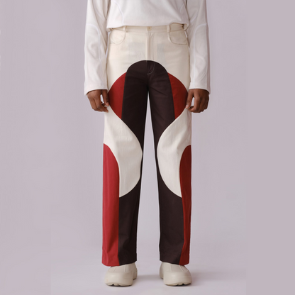 Border Panelled Trousers(Red)