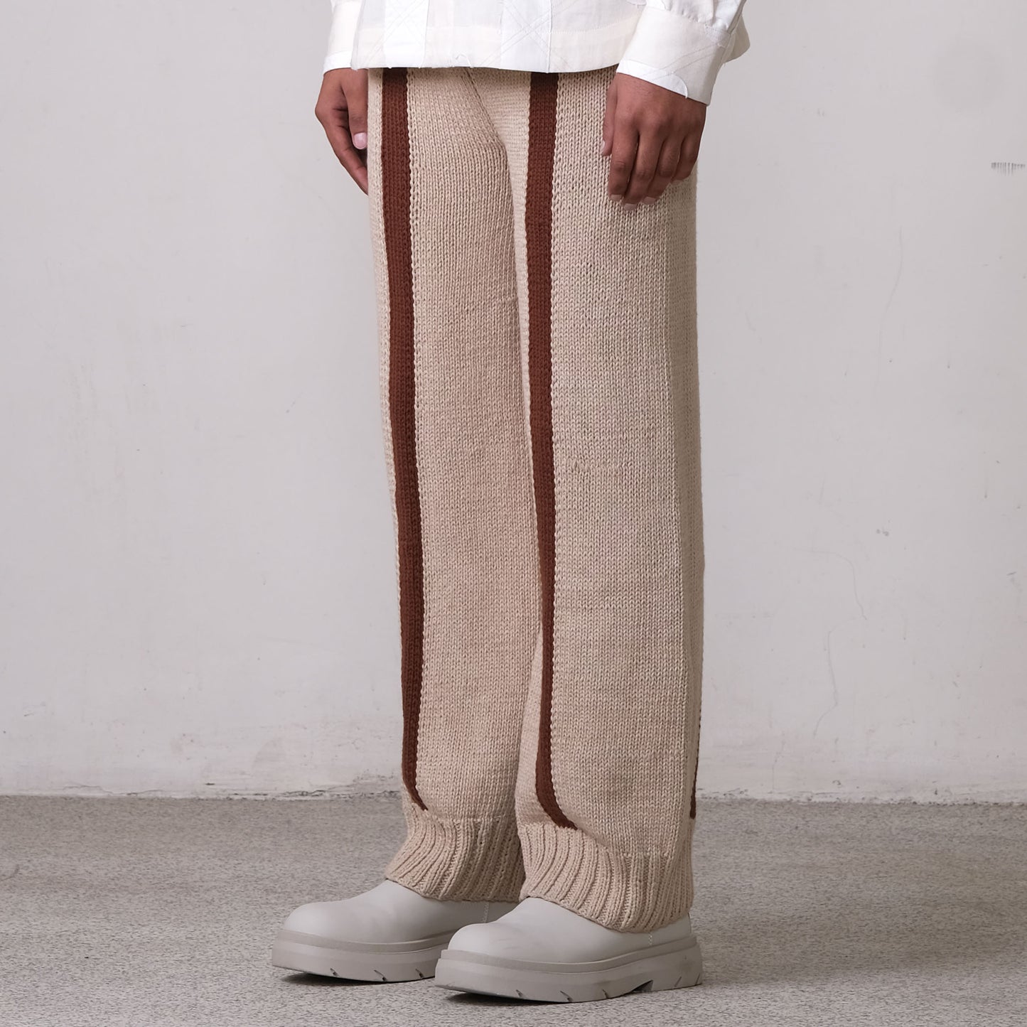 Fibula Striped Hand-knitted Pants- Beige