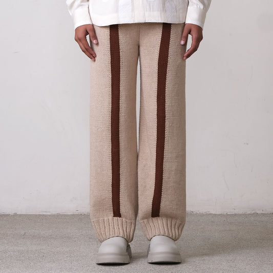 Fibula Striped Hand-knitted Pants- Beige