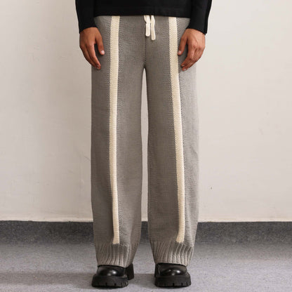 Fibula Striped Hand-knitted Pants- Grey