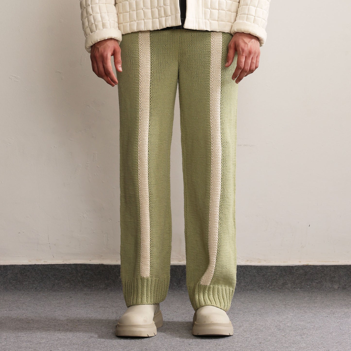 Fibula Striped Hand-knitted Pants- Pista Green