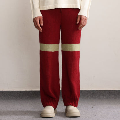 Fibula Striped Hand-knitted Pants- Red