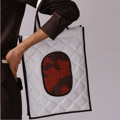 Water repellent Upcycled Quilted White Tote
